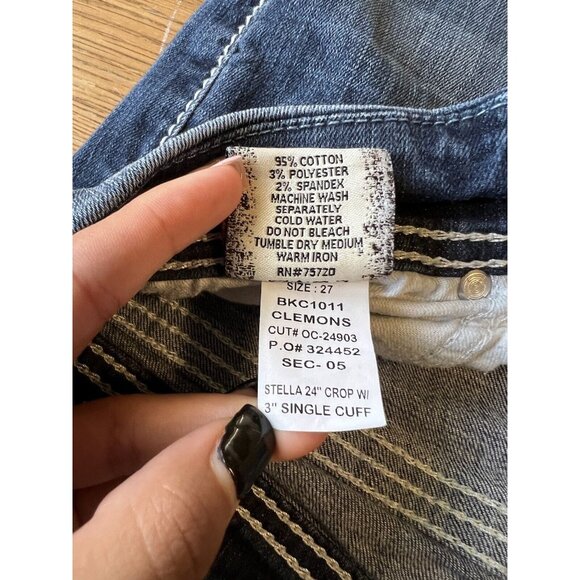 BKE STELLA Denim Blue Jeans Women's Size 27 24" CROP 3" Single Cuff Preppy Party - Picture 11 of 16